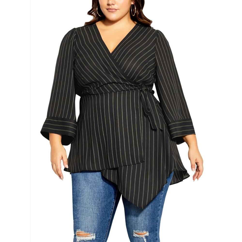City Chic Women's Plus Sz. M 18 Tunic Striped Wrap Top Professional Classic